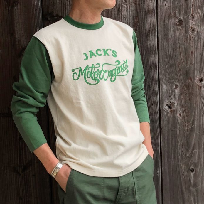 フェローズ (PHERROW'S) 9分袖ベースボールTシャツ JACK'S MOTOR ENGINEER 長袖Tシャツ ロンT 21S-PLBT1