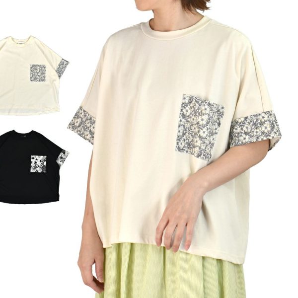 ソソット (sosotto) 30/2天竺リバティポケ付きTシャツ ポケット付き半袖Tシャツ 袖裏リバティプリント 42431122